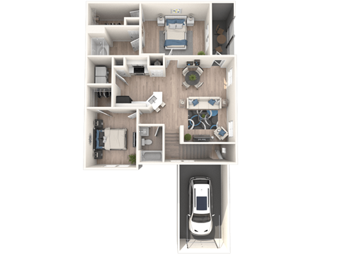 a bedroom floor plan of a house with a car and a balcony